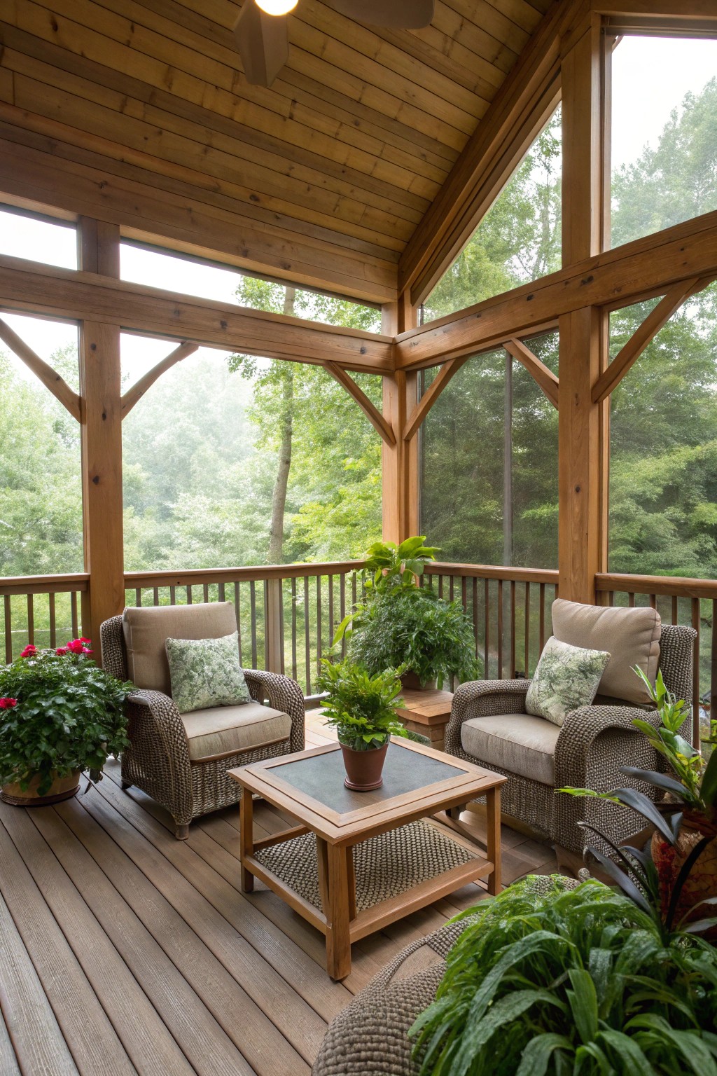 A screened sanctuary under the deck offers restful afternoons without the hassle of insects.