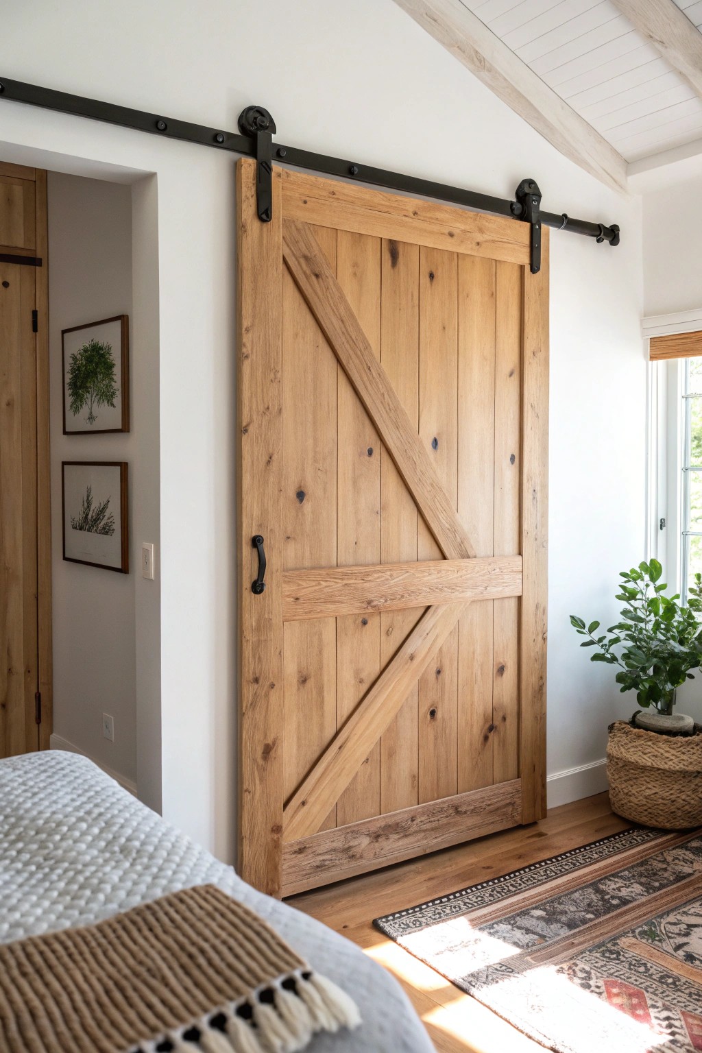 Elevate your bedroom with the timeless beauty of a handcrafted sliding barn door.