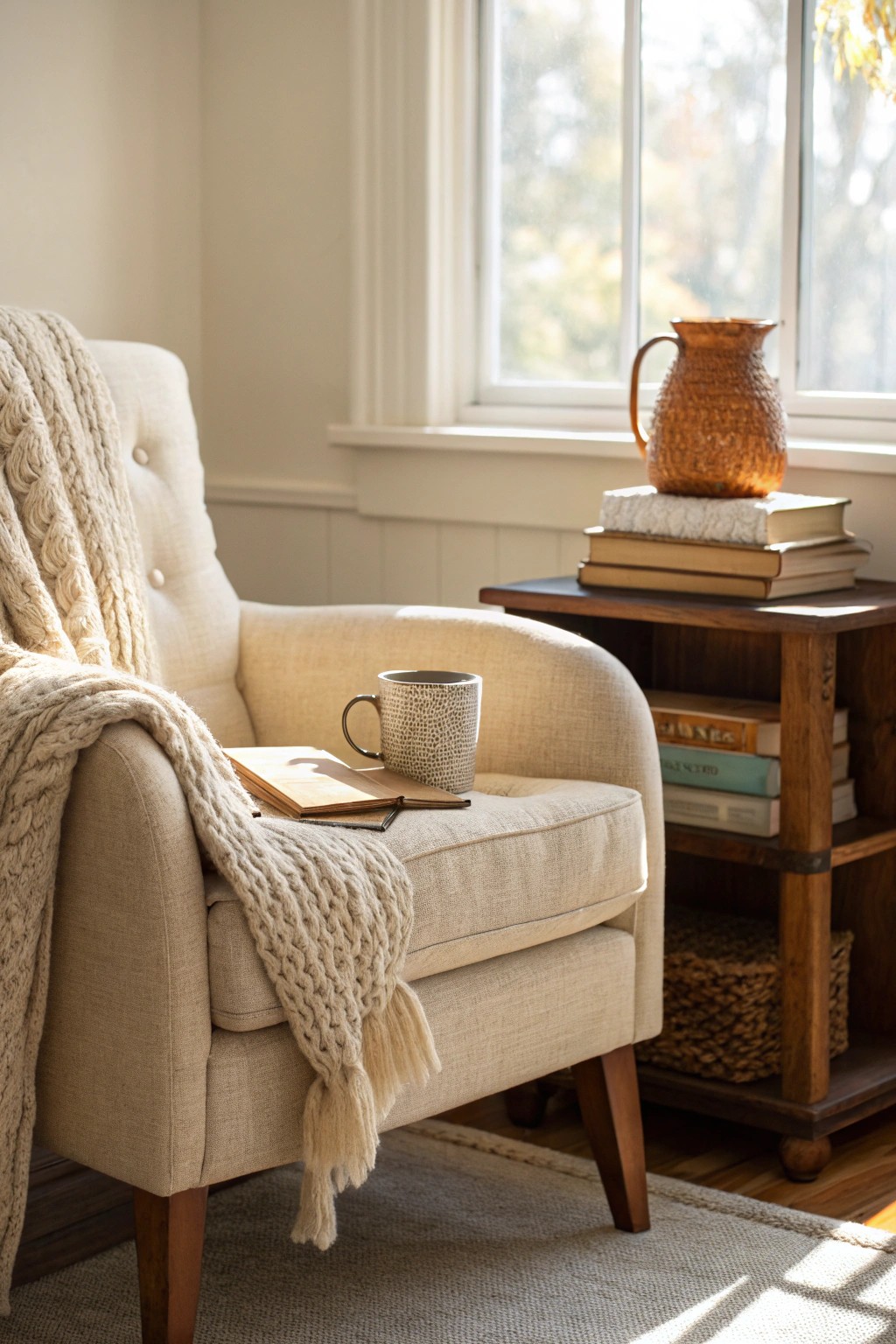 Create your own serene reading nook with simple, natural touches.