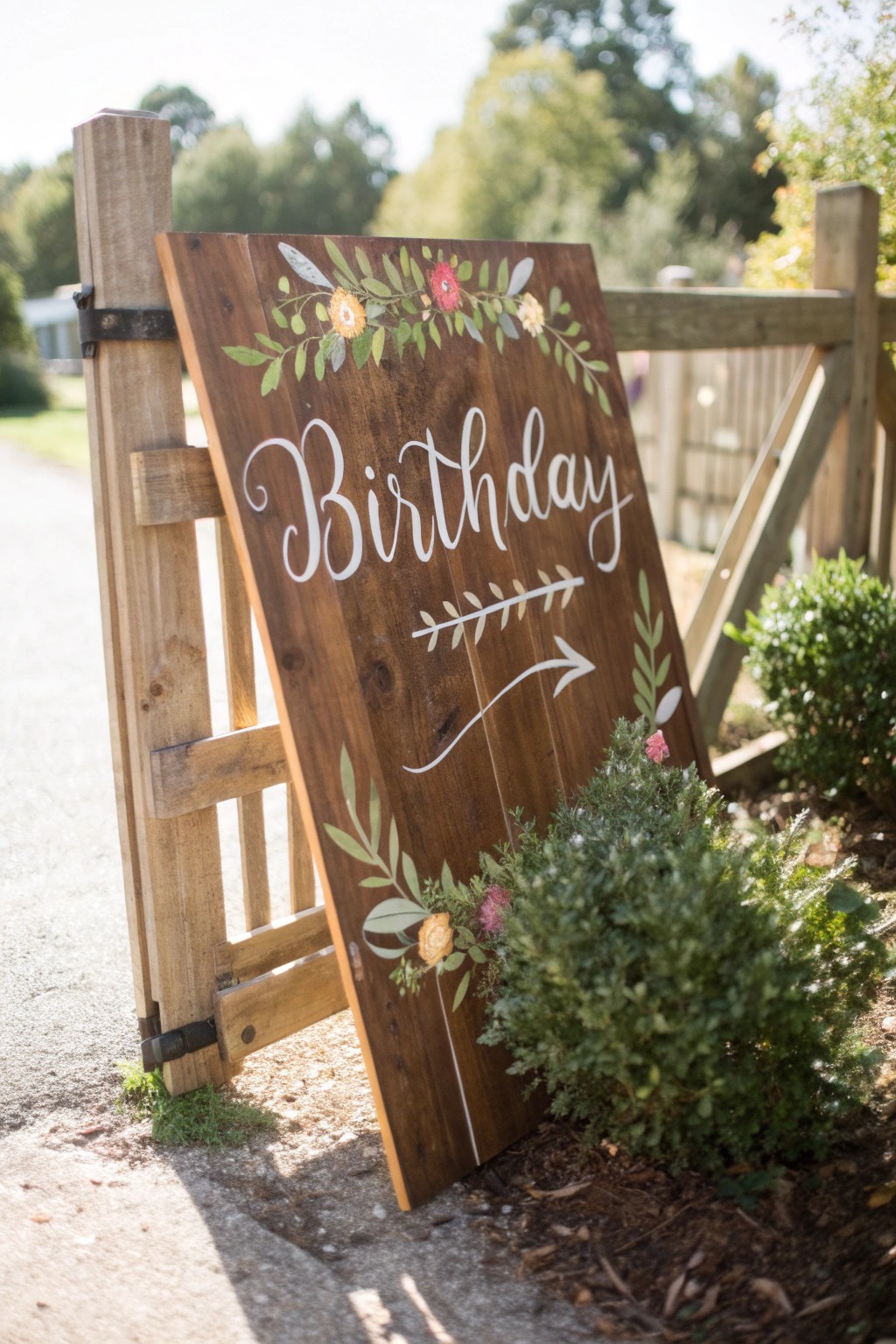 A charming handmade welcome sign sets the tone for a heartfelt backyard birthday celebration.