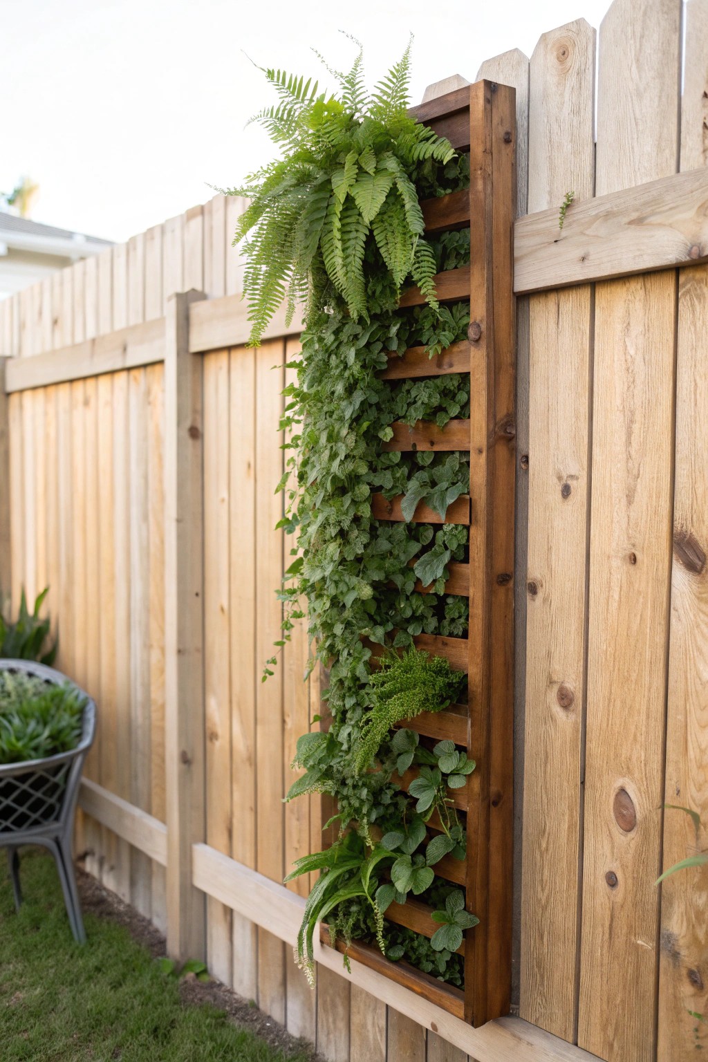 Bring privacy and natural charm to your backyard with a handcrafted vertical garden.