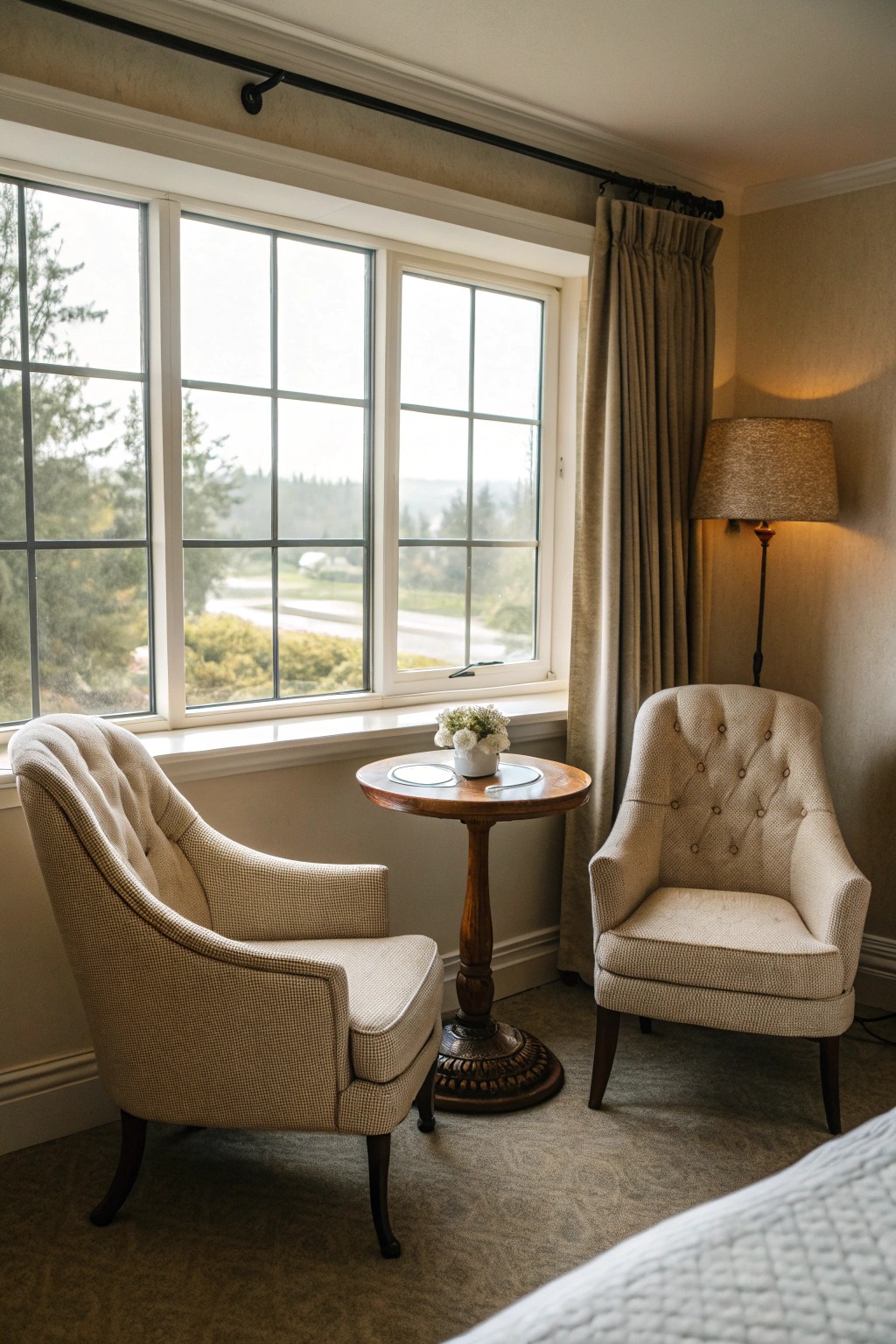 A seating area invites couples to unwind together in comfort.