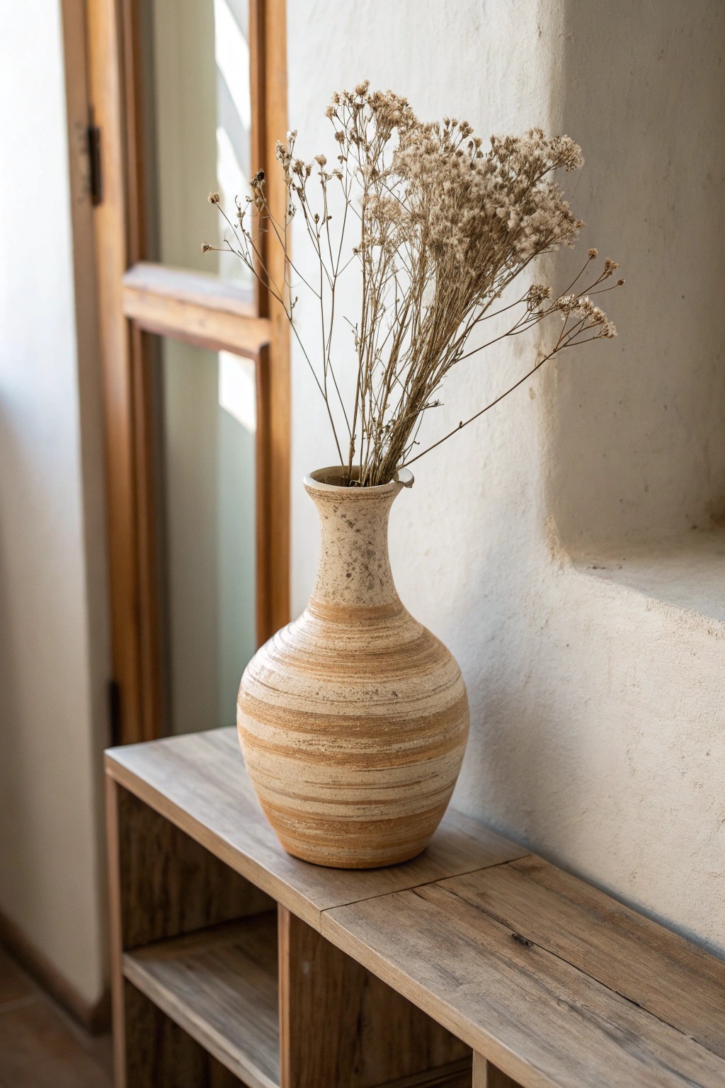 Elevate your shelf with a beautiful handcrafted vase and delicate blooms.