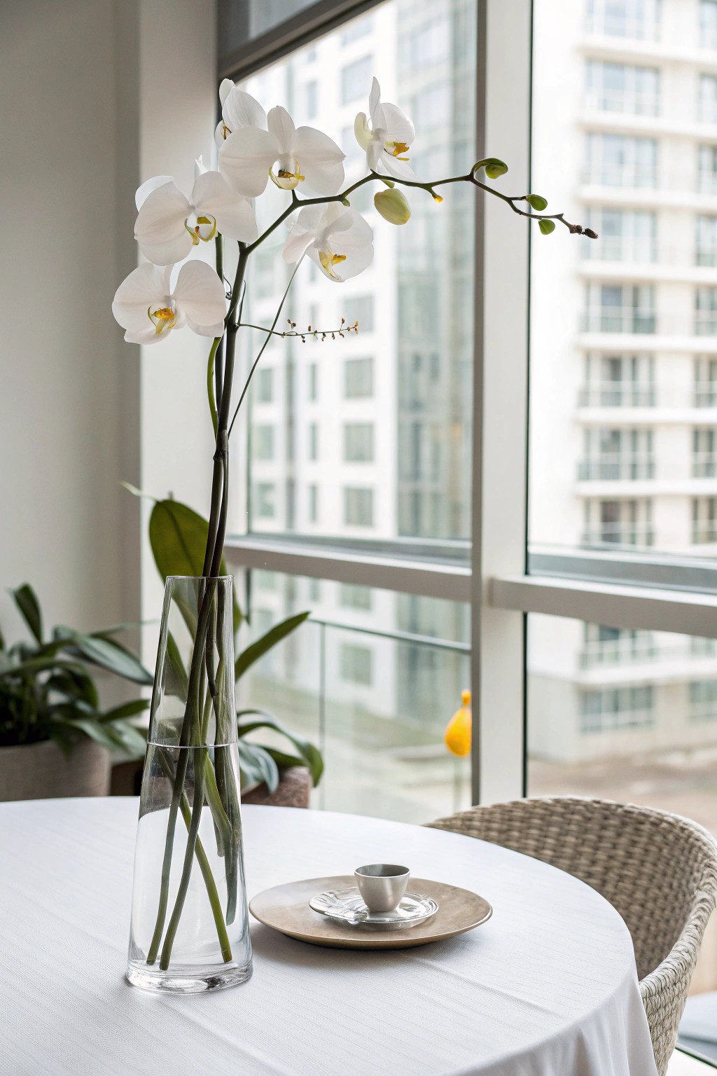 A single elegant bloom brings understated sophistication to the table.
