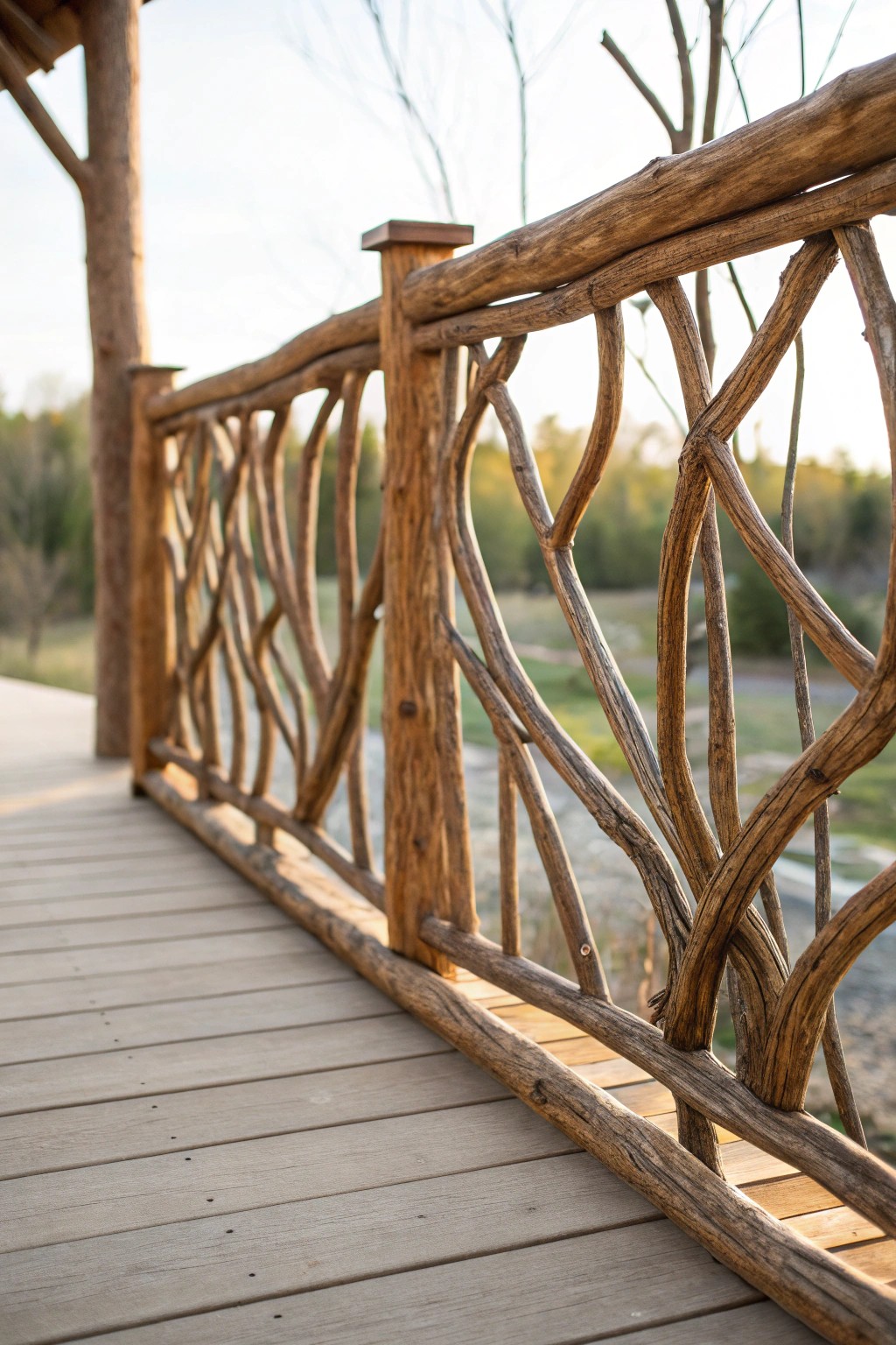 Bring storybook charm to your deck with handcrafted rustic branch railings.