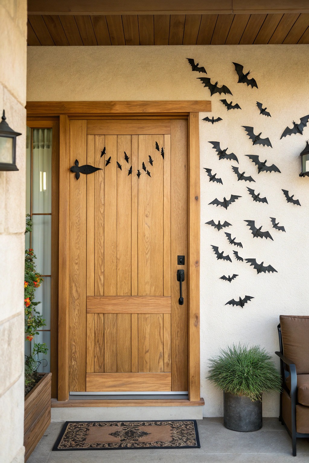 Elevate your Halloween entryway with a striking swarm of handcrafted black bats—simple, stylish, and full of spooky movement.