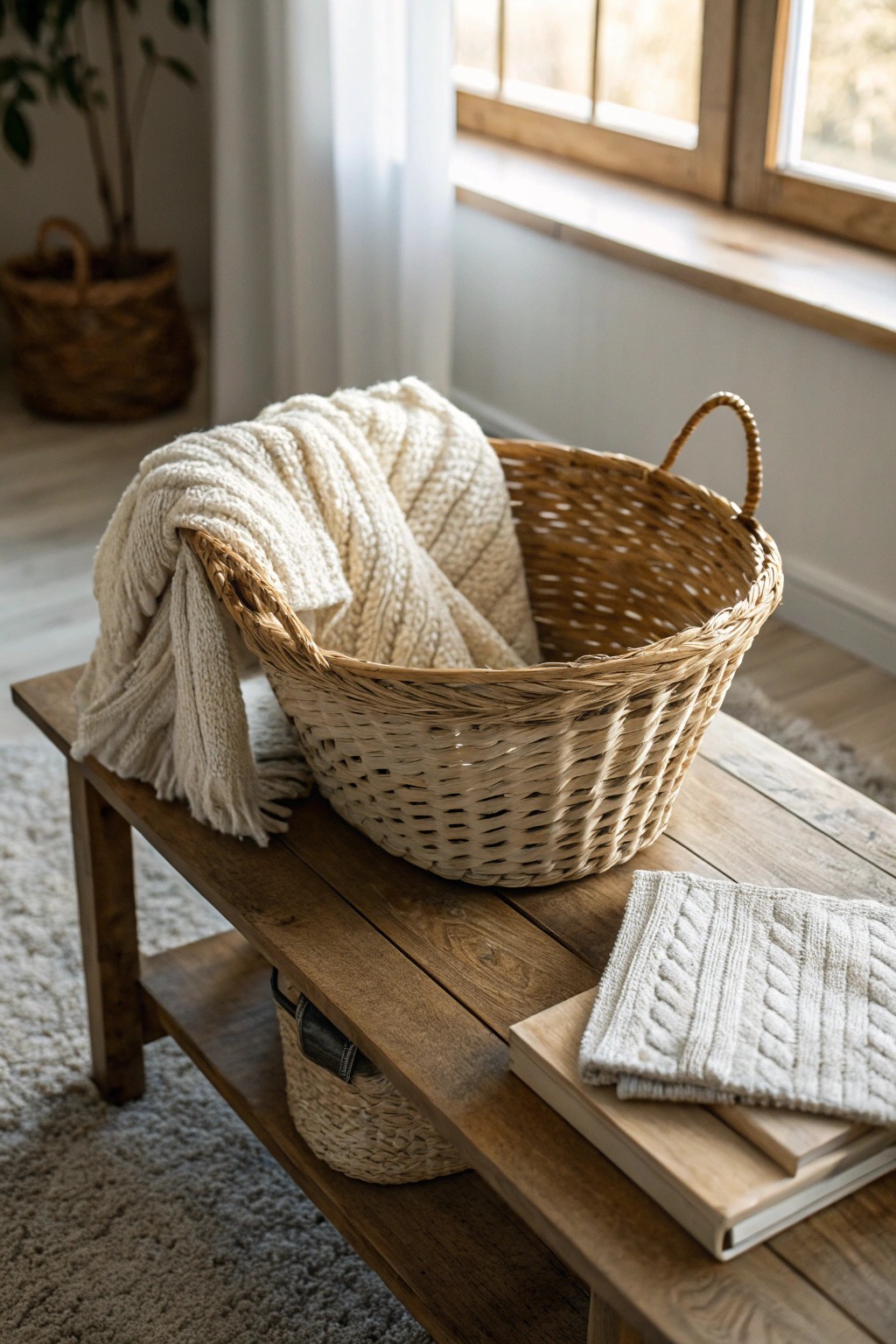 Layered textures bring cozy farmhouse charm to your living room.