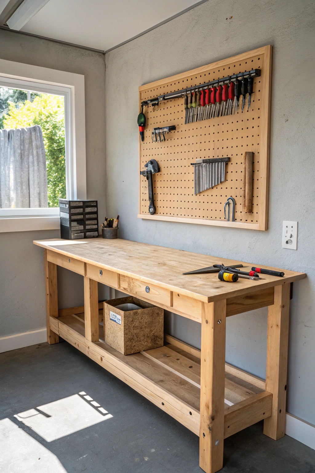 Transform your garage with a simple, stylish workshop nook—where craftsmanship meets natural beauty.