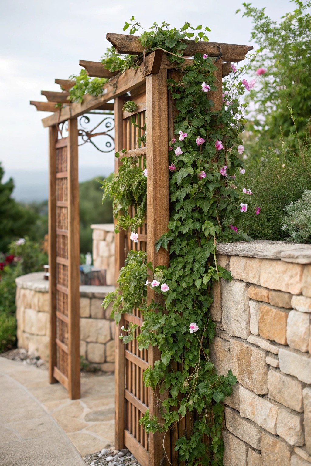 Let your garden reach new heights with a handcrafted trellis and cascading blooms.