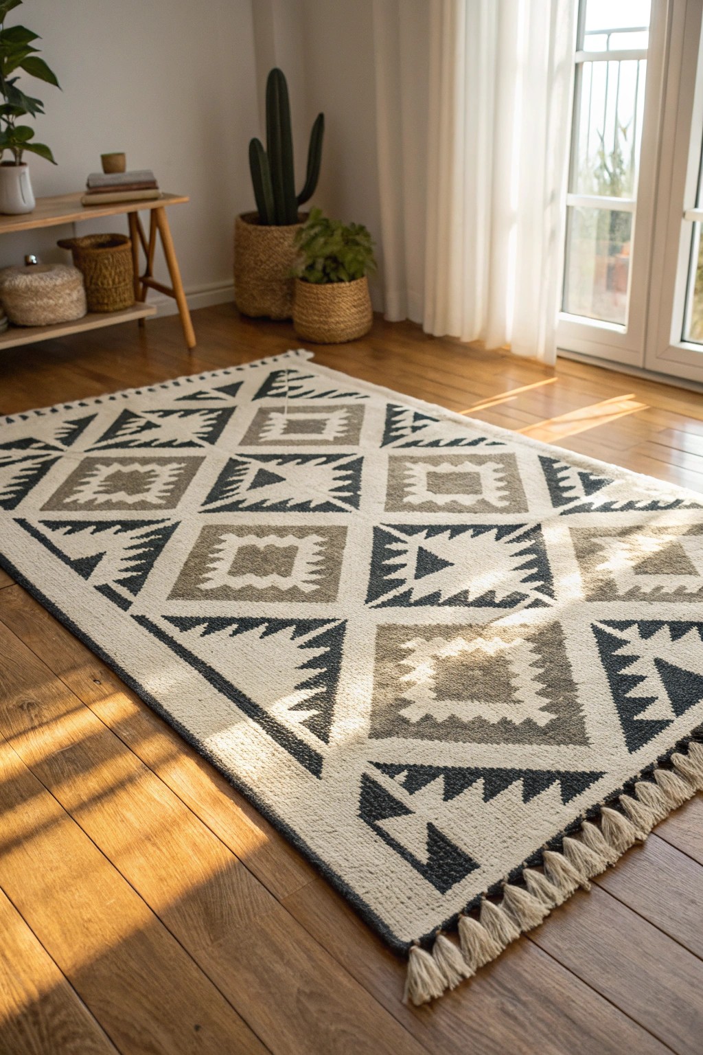 Elevate your space with a statement geometric rug—where art meets comfort.