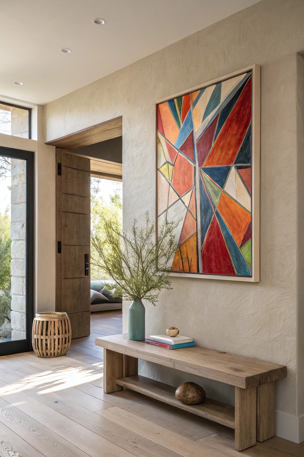 Make a stunning first impression with bold abstract art in your entryway.