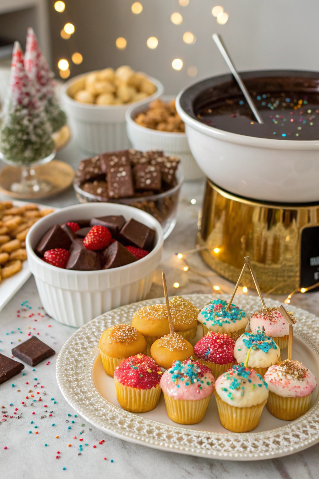 A festive dessert bar adds a touch of magic to your midnight celebration.