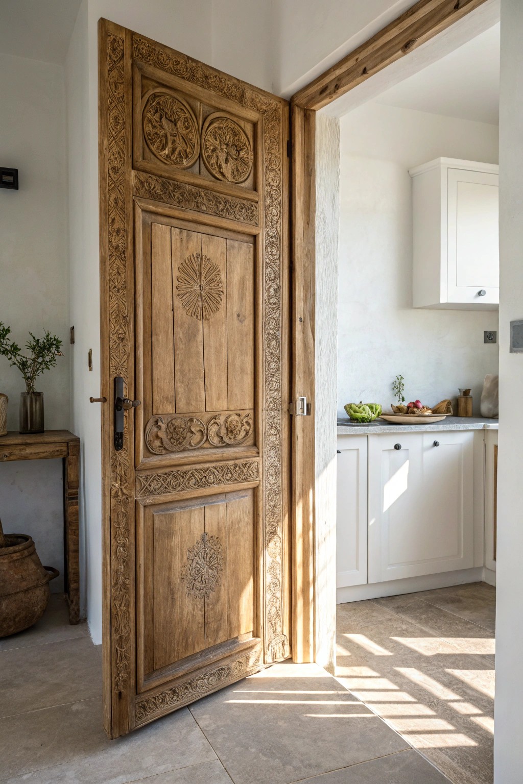 Bring character to your kitchen with a beautifully repurposed vintage pantry door.