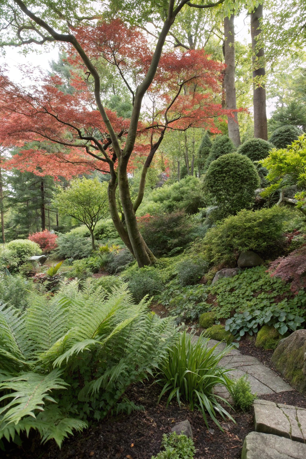Layered plant heights add natural depth and visual interest to shady spaces.