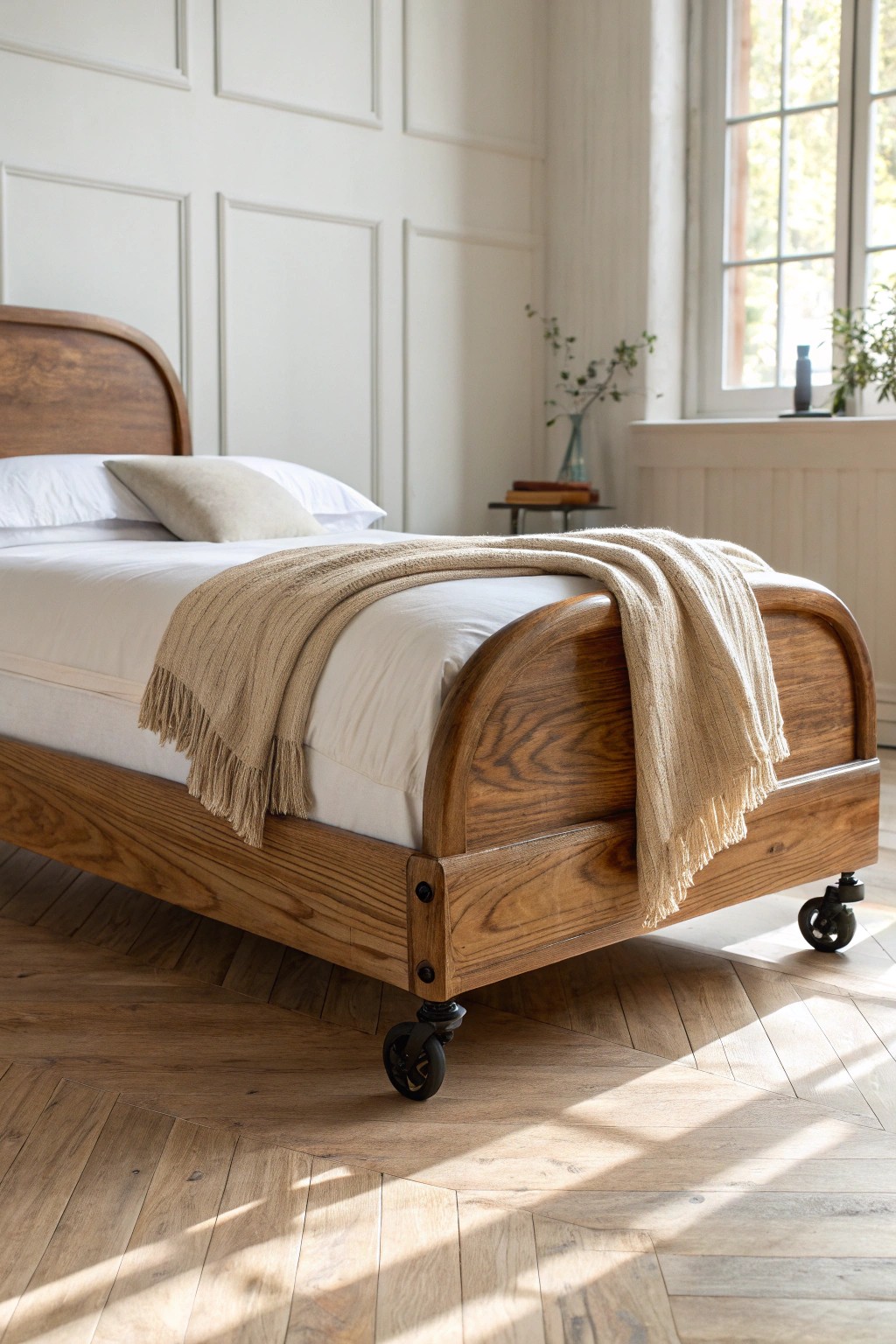 Effortless style: a handcrafted sliding bed brings beauty and flexibility to small shared rooms.