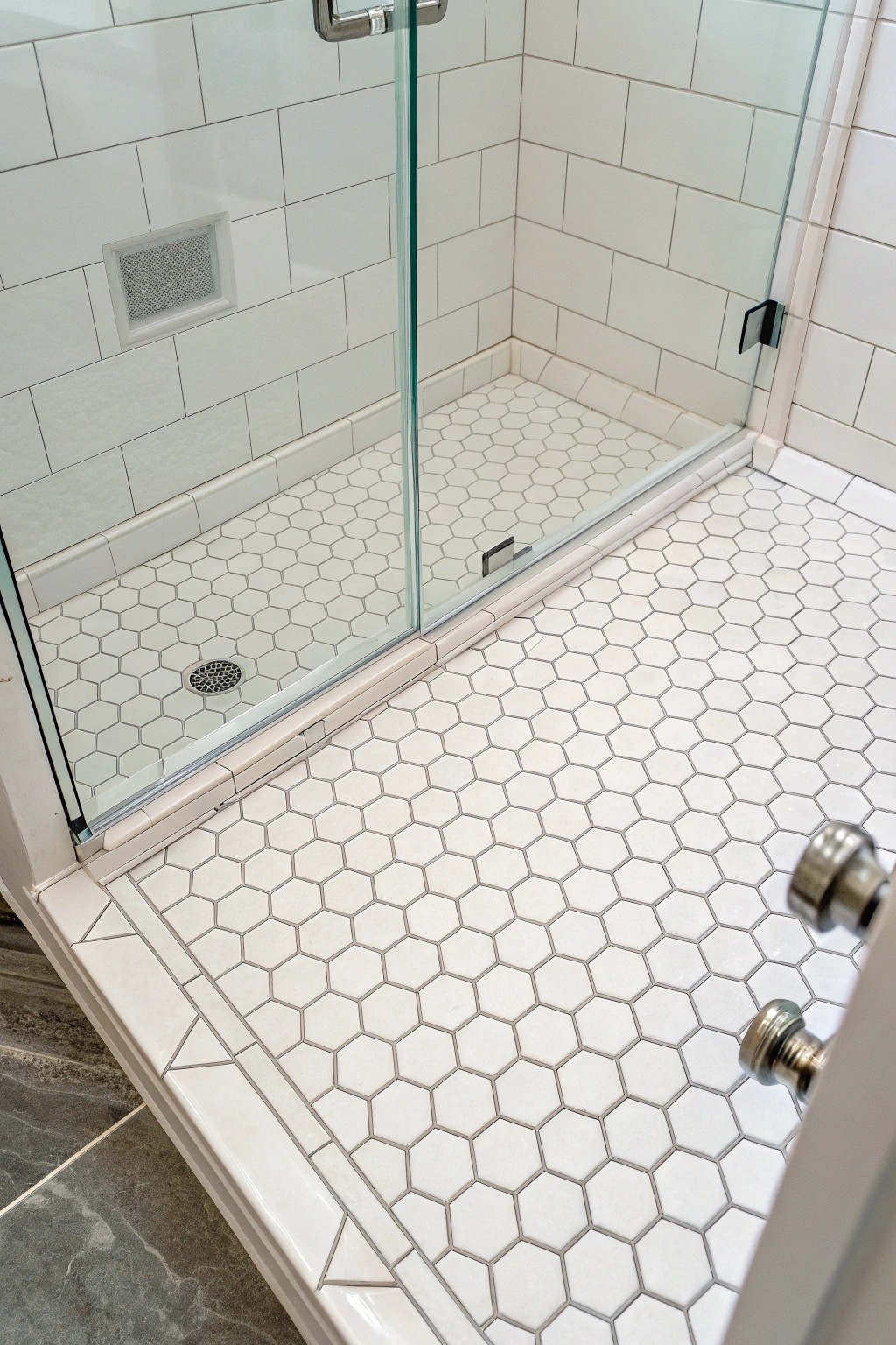 Hexagon tiles add geometric harmony and visual interest.