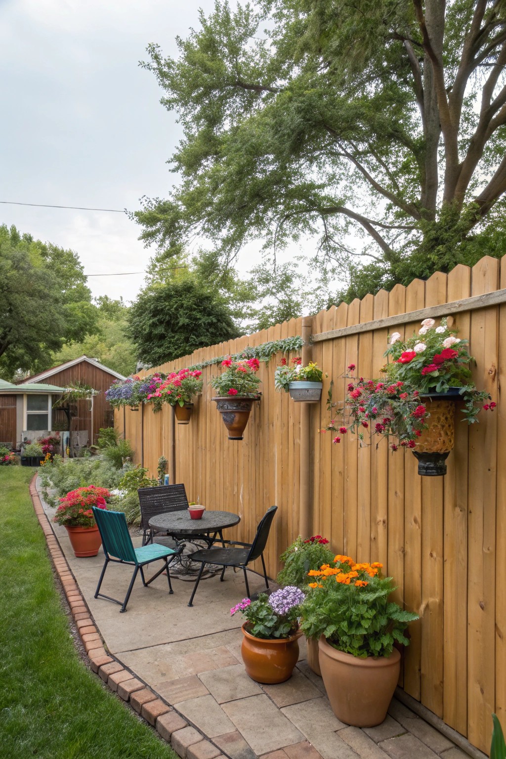 Container gardens let you experiment with color and height along your fence.