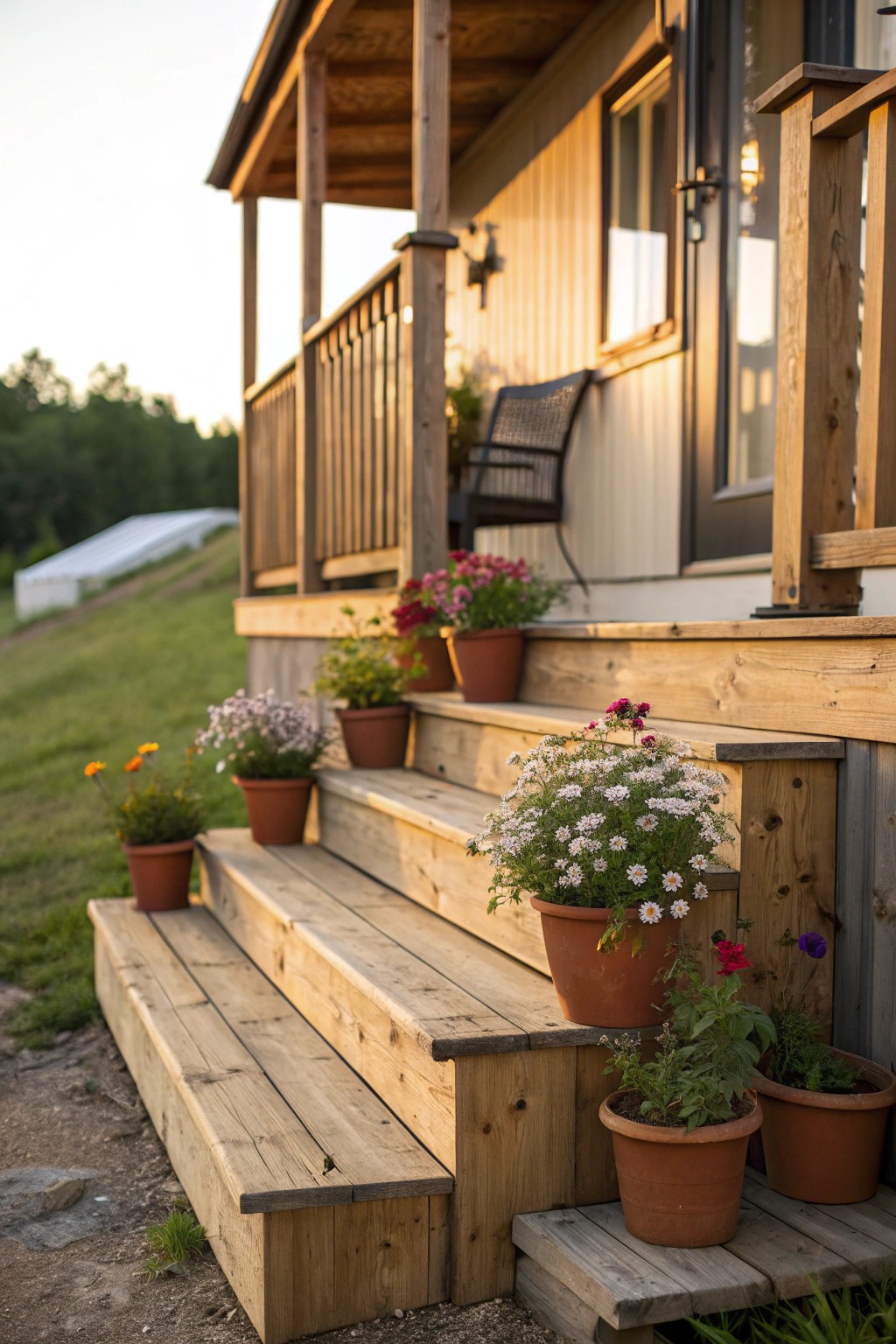 Grand, handcrafted steps—perfect for sunsets and fresh blooms.