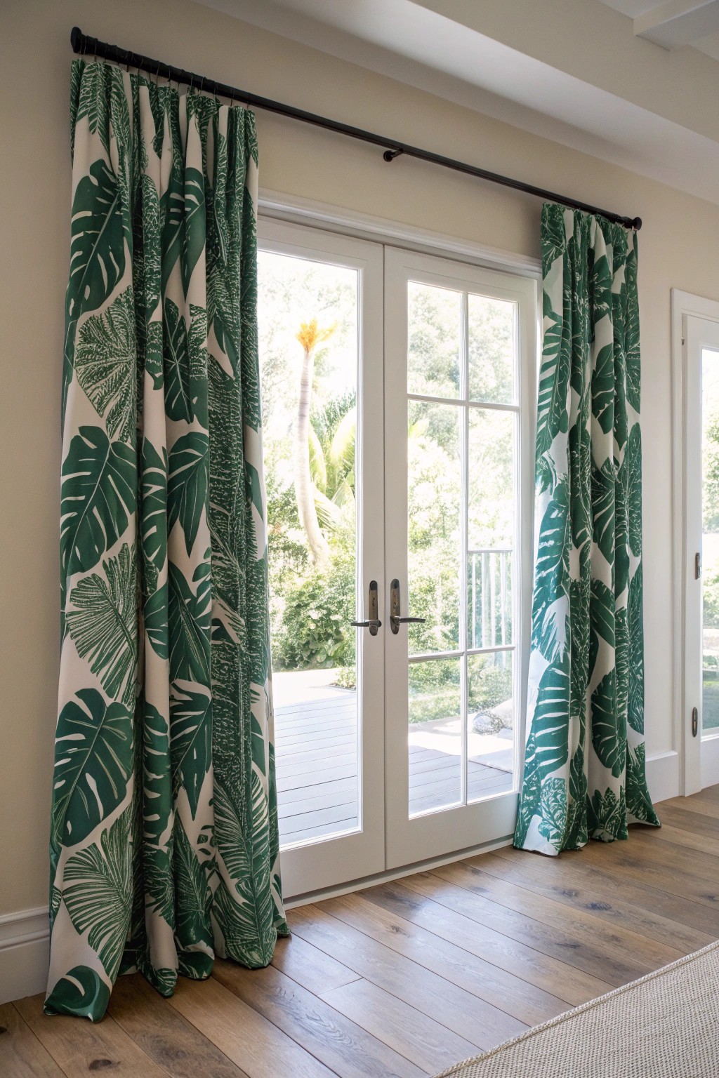 Statement botanical curtains: elevate your patio door with bold, handcrafted style.
