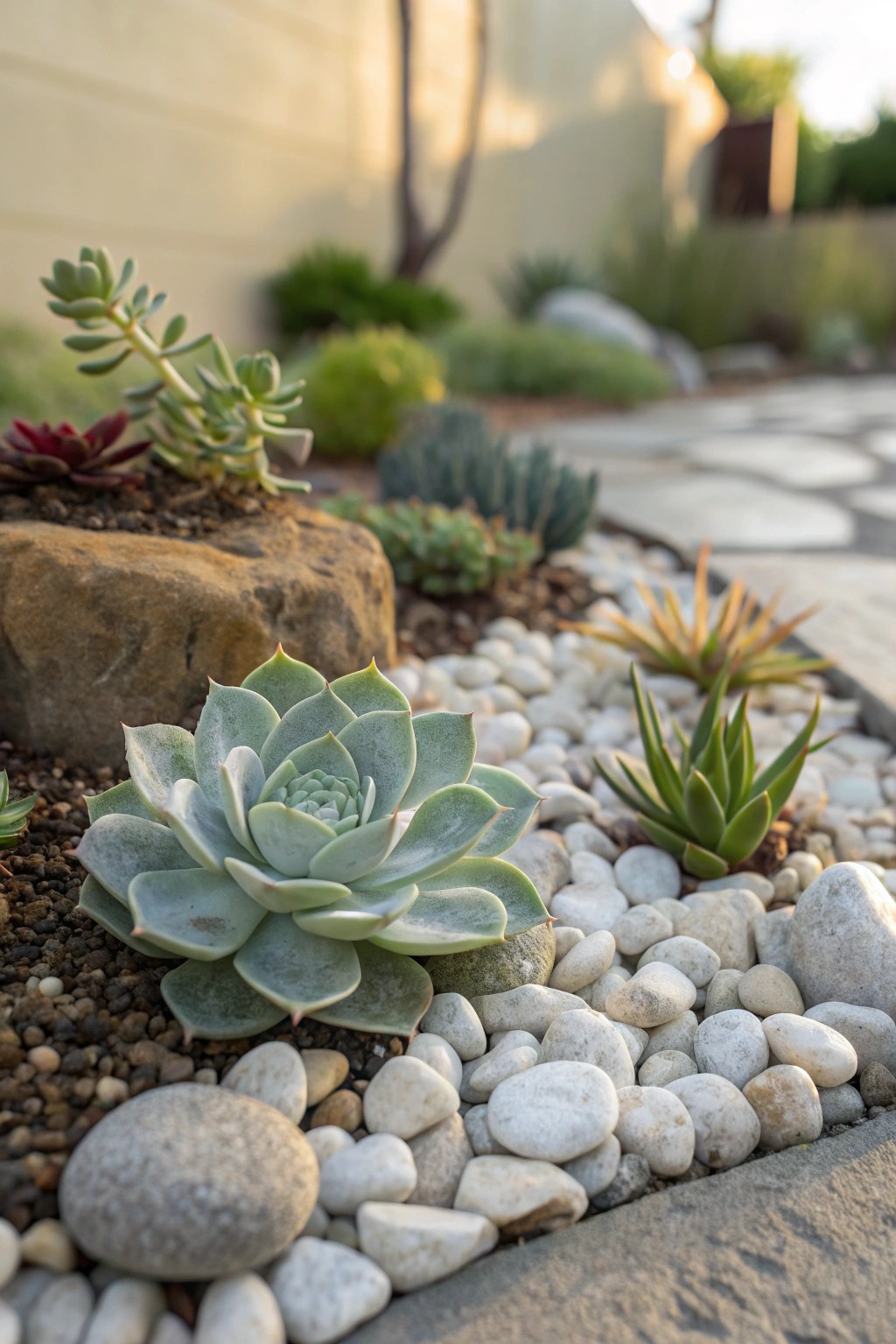 Effortless beauty: A drought-friendly rock garden centerpiece for your front yard.