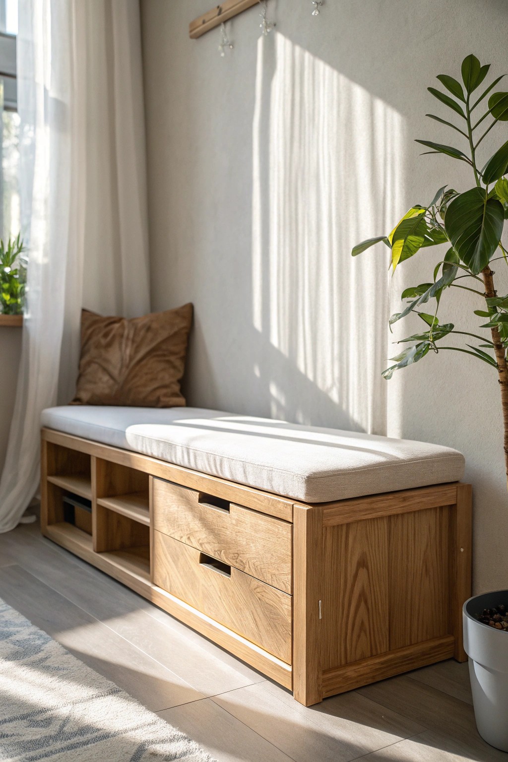 Smart & Stylish: A storage bench brings beauty and function to any small office.