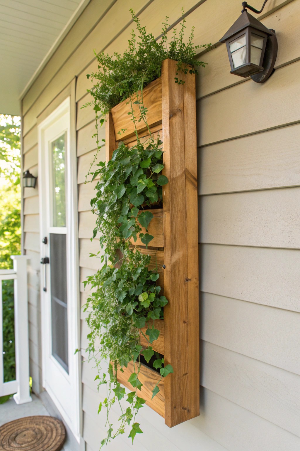 Elevate your small porch with a stunning vertical plant wall.