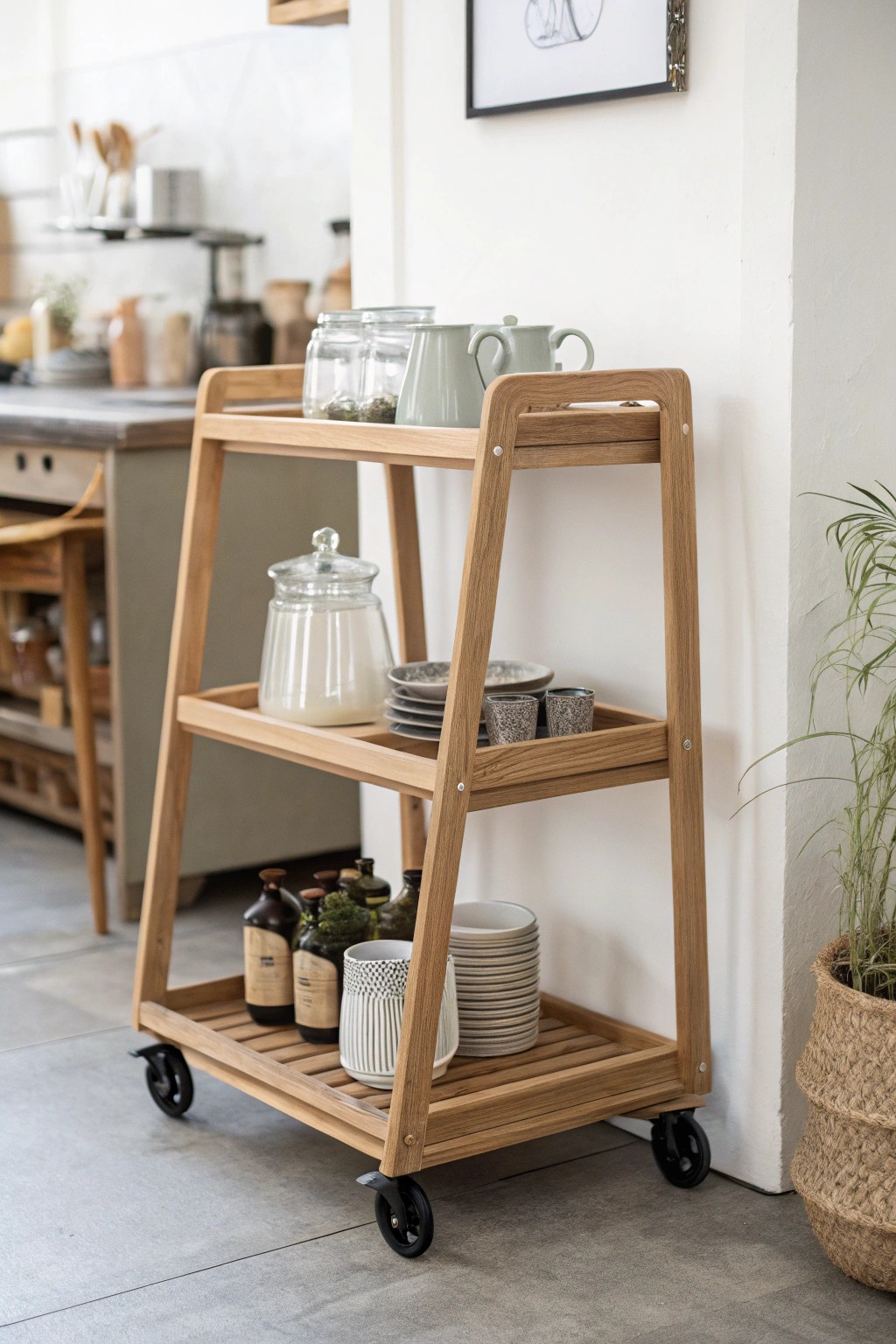 Elevate your small space with a stylish rolling cart—beauty meets function.