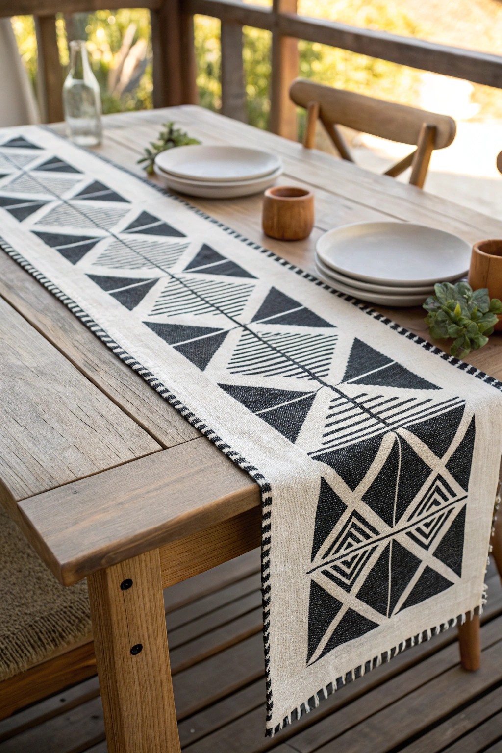Elevate your table with a striking geometric table runner—modern simplicity meets handcrafted beauty.