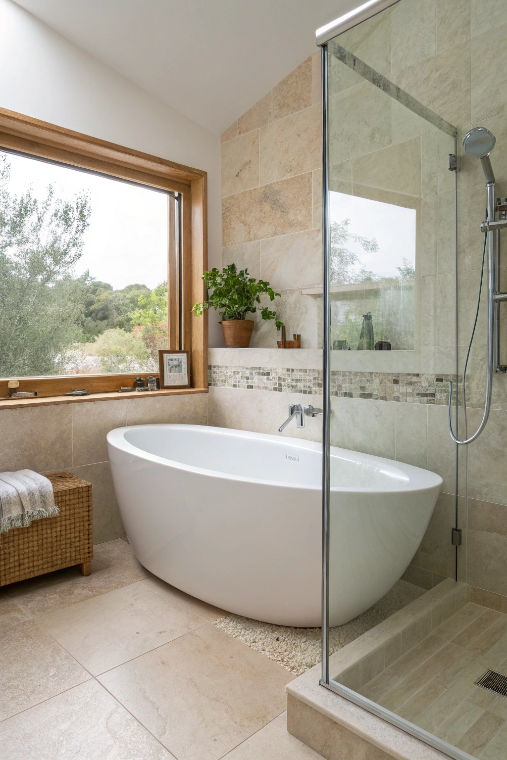 Elegant corner tub with curved glass: the art of space-saving simplicity.