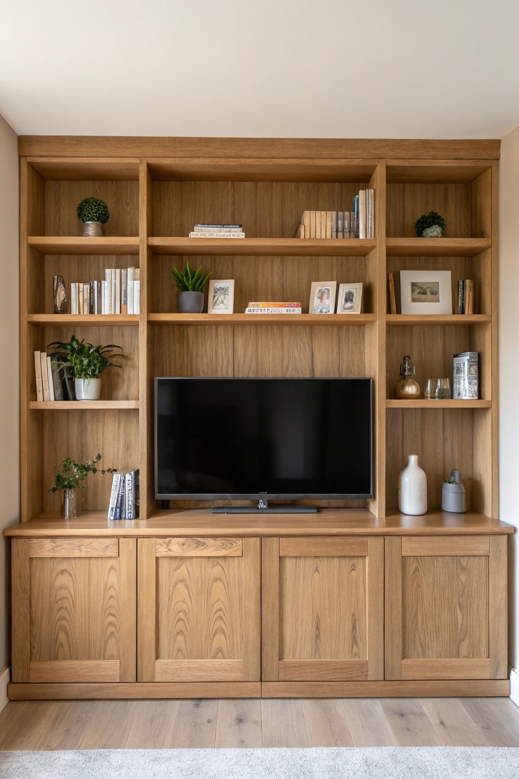 Effortless harmony—blend storage and style with a built-in bookshelf TV wall.
