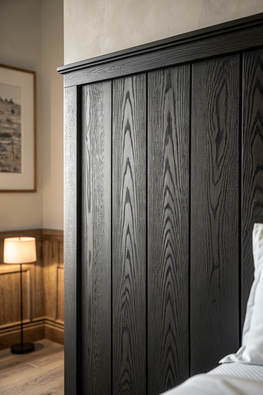 Elevate your space with the timeless sophistication of black wood panels.