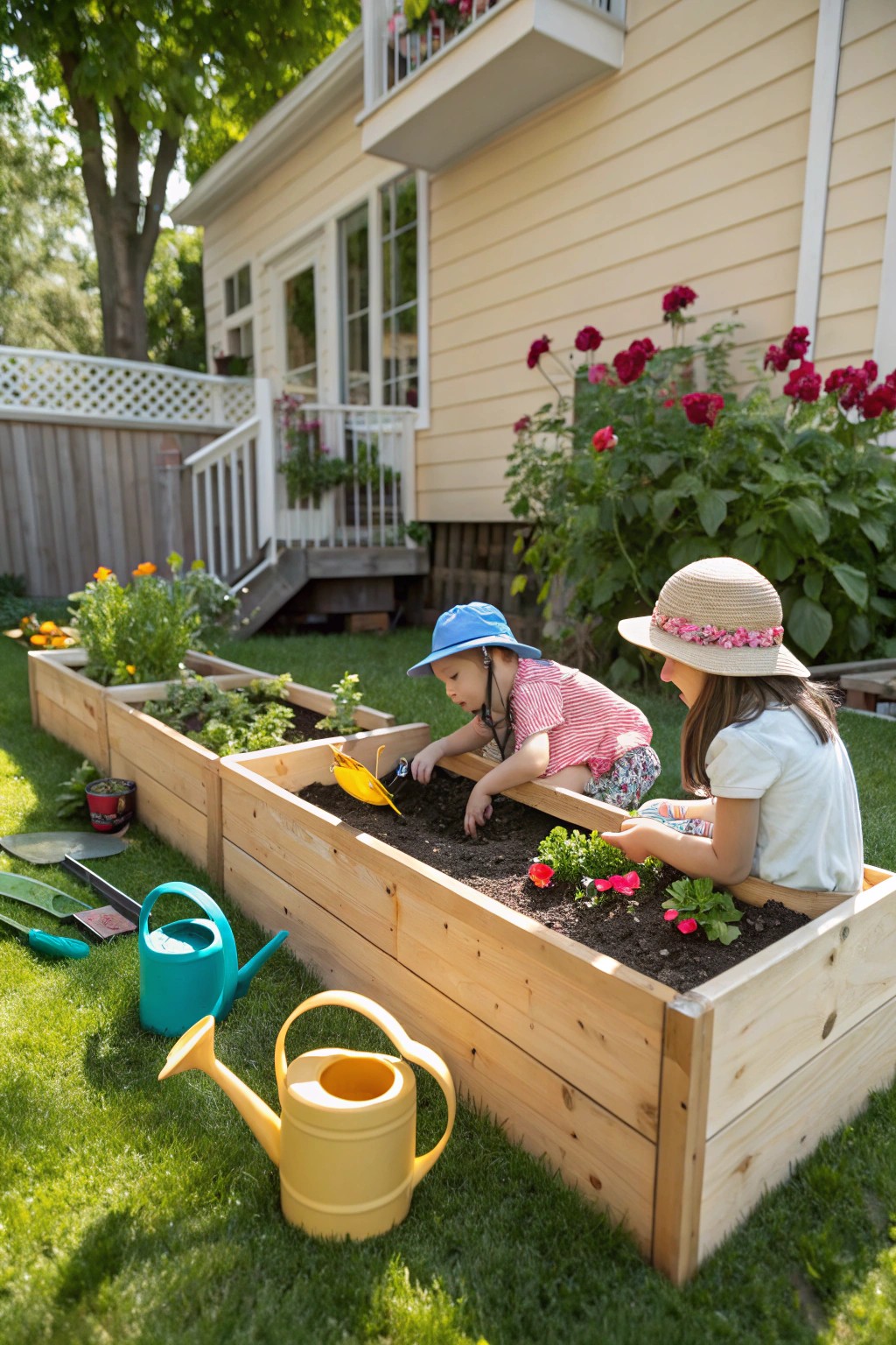 A kids’ garden bed invites learning, discovery, and lots of muddy hands.