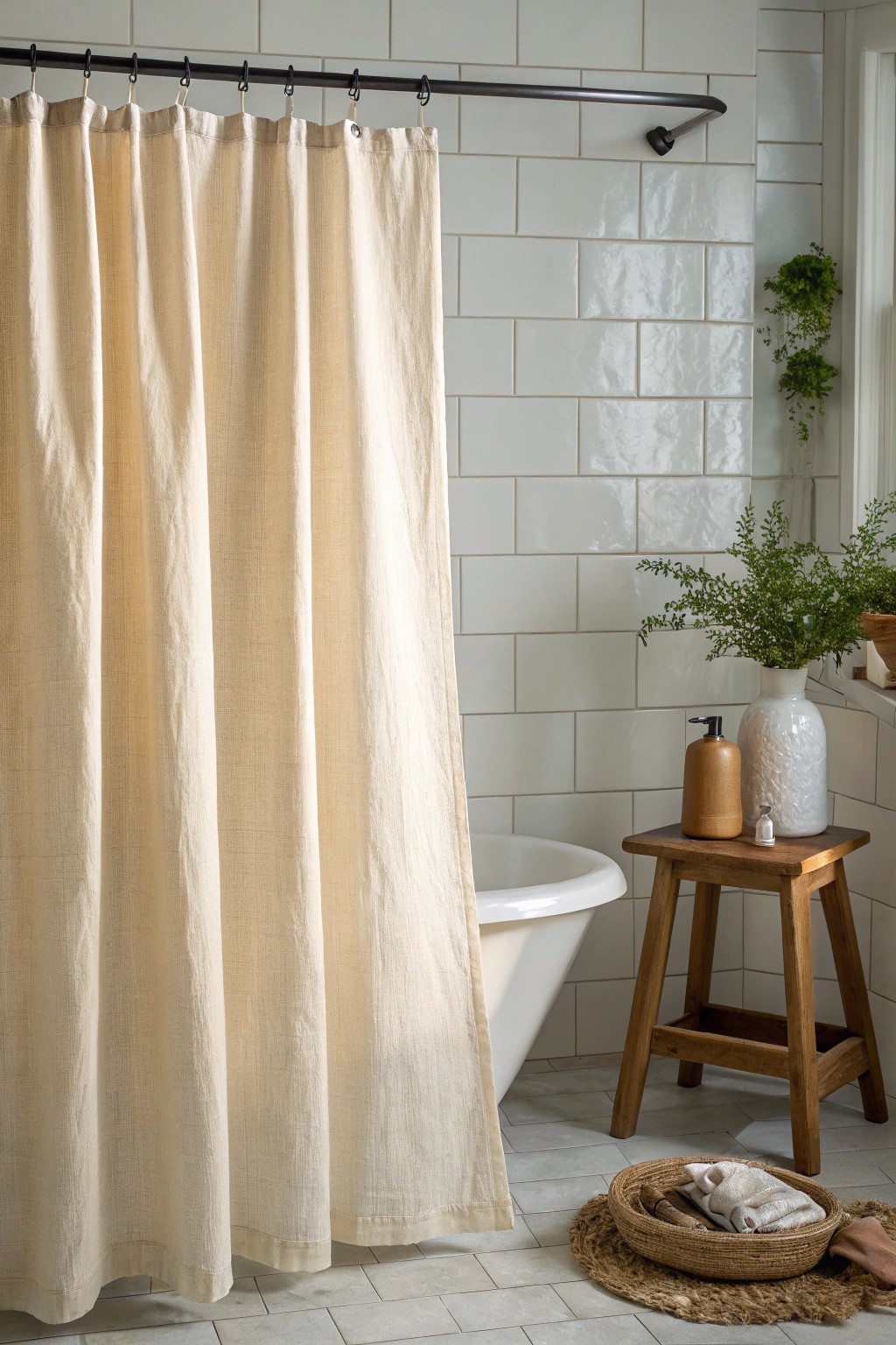 Elevate your small bathroom with a simple, artisan shower curtain swap.