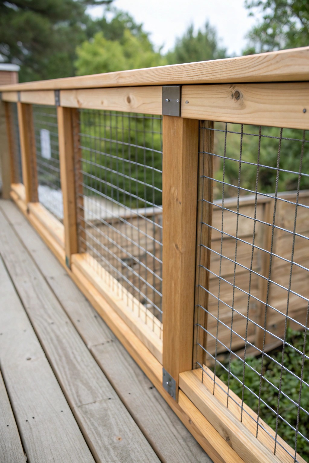 Chic simplicity: framed wire mesh railing for a beautiful, budget-friendly deck upgrade.