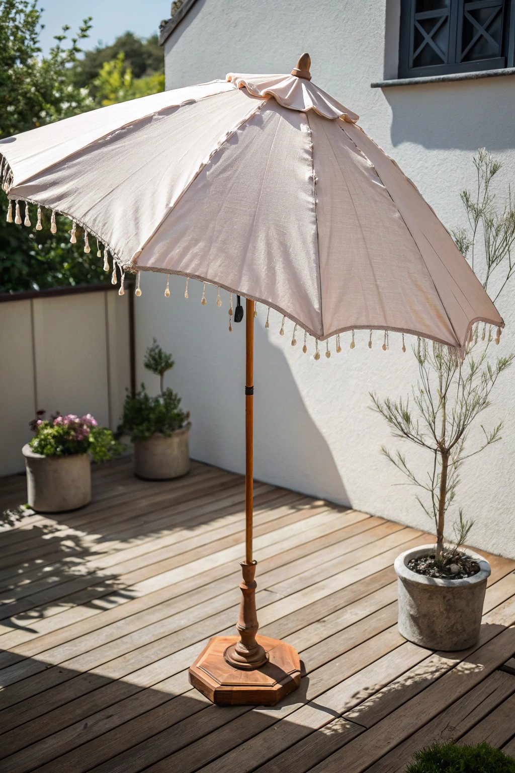 Breathe new life into your patio with a charming umbrella makeover.
