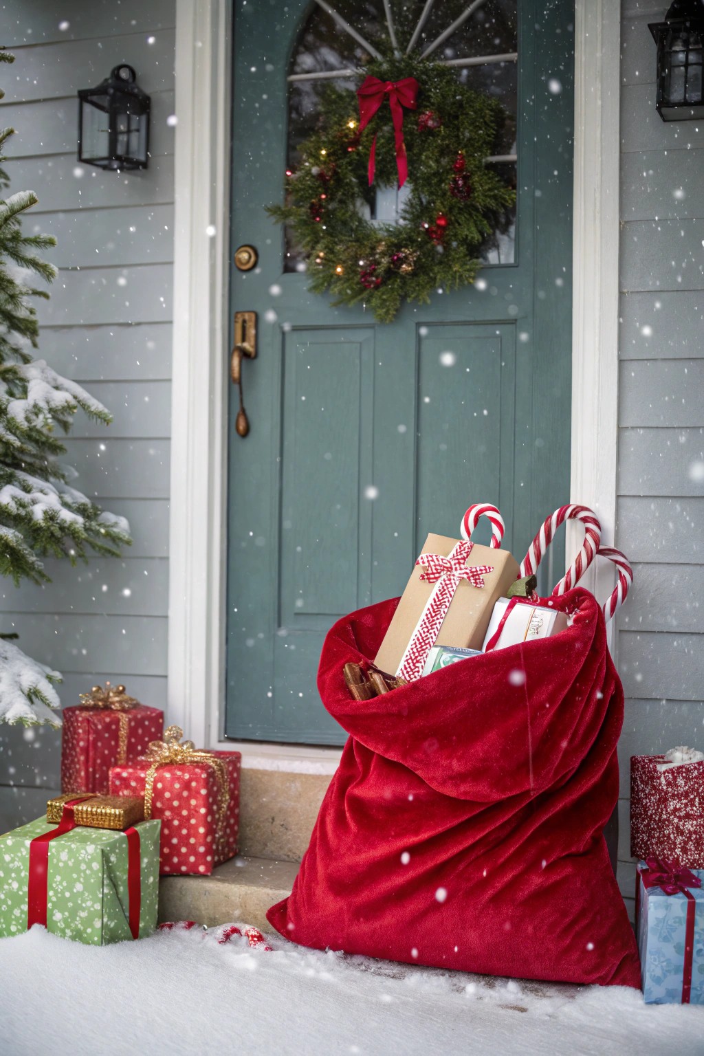 A Santa’s sack door hanger delivers instant Christmas excitement.