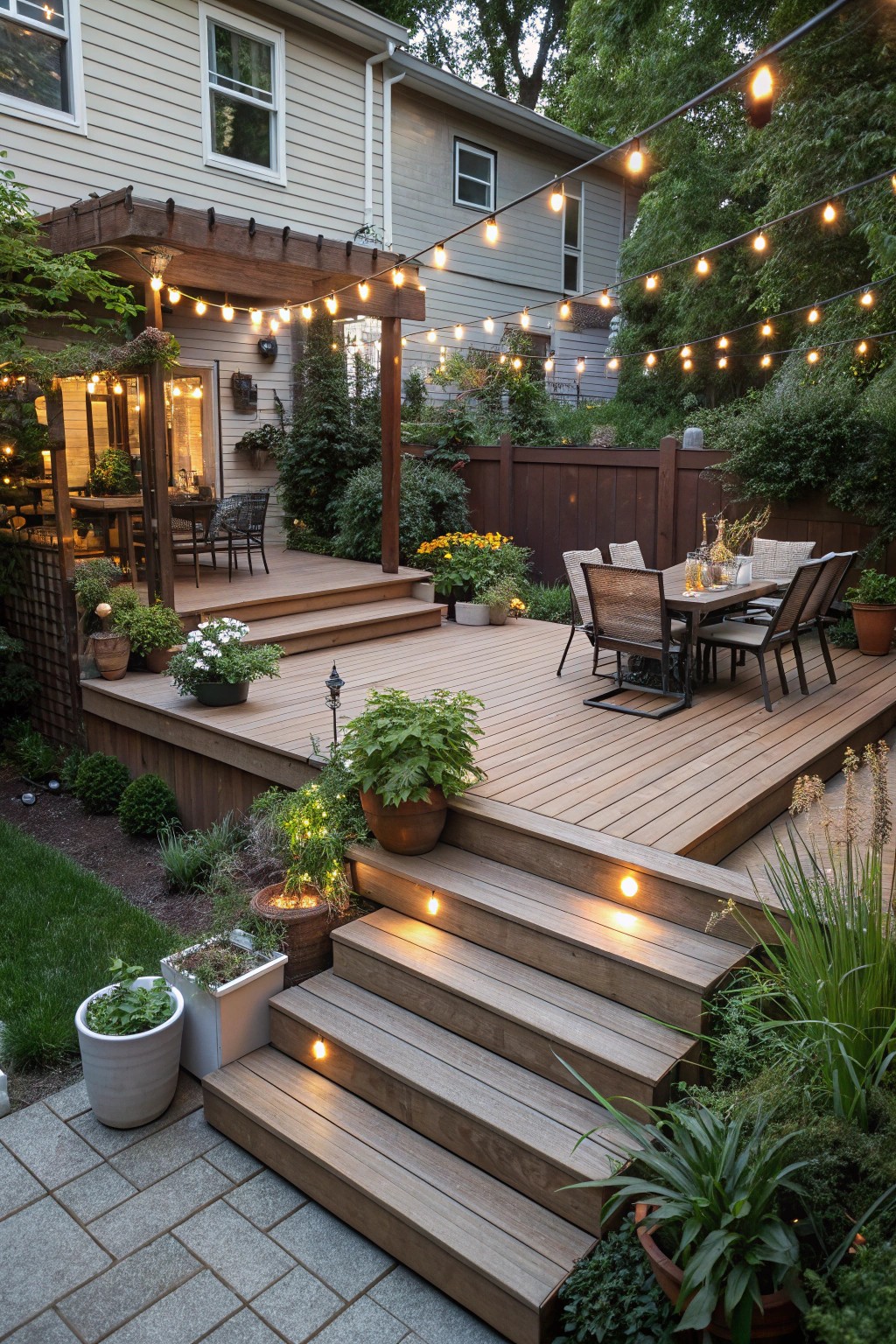 A tiered deck layout gives your backyard depth and functional style.