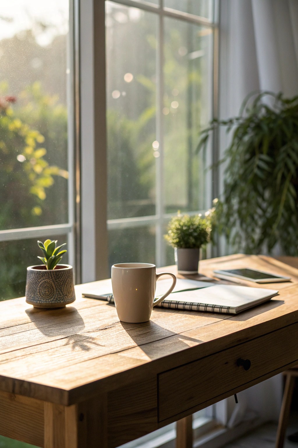 Start your day inspired—embrace natural light and simple beauty at your workspace.