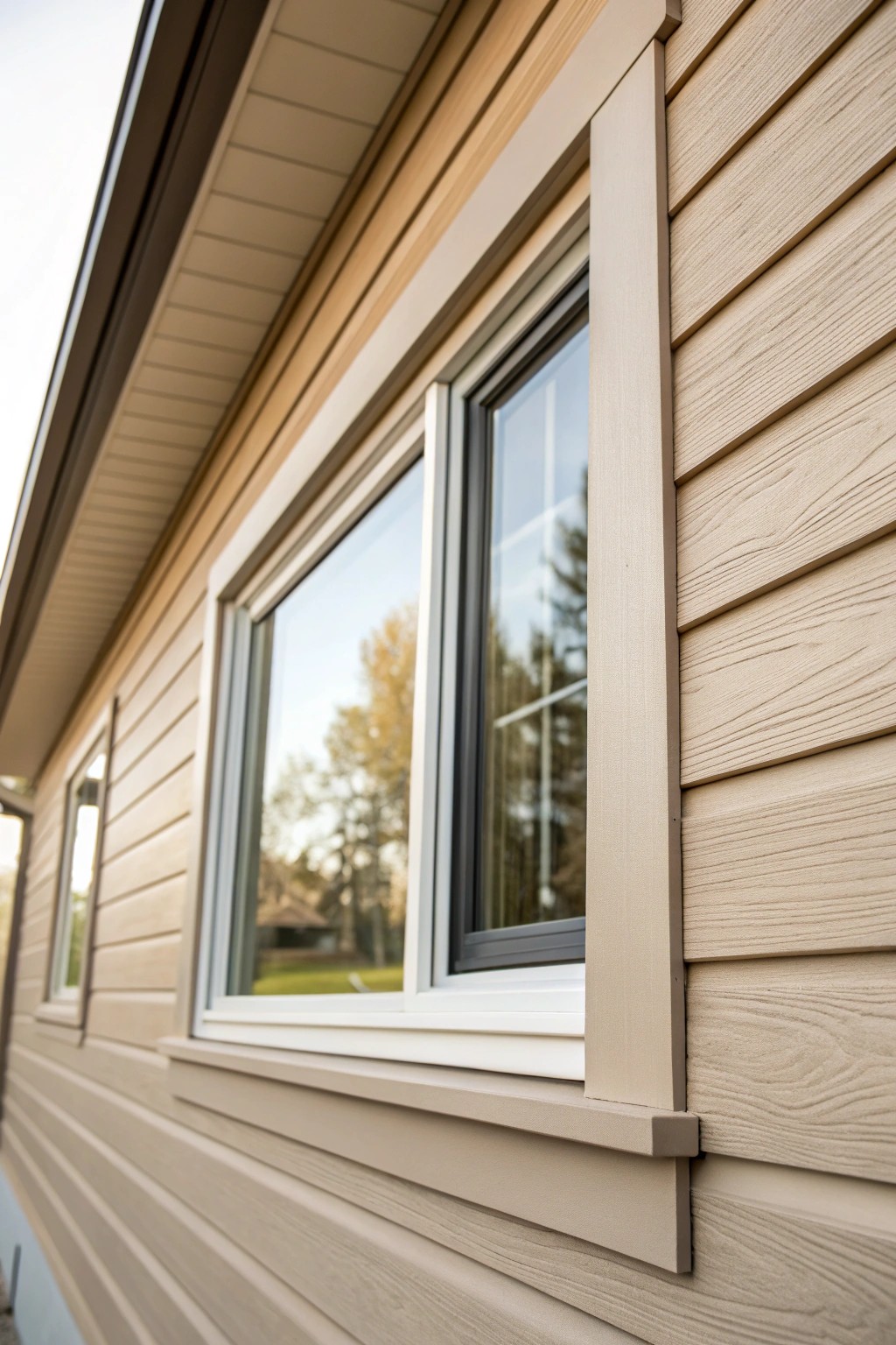Effortlessly elegant: seamless monochrome window trim and siding for timeless curb appeal.