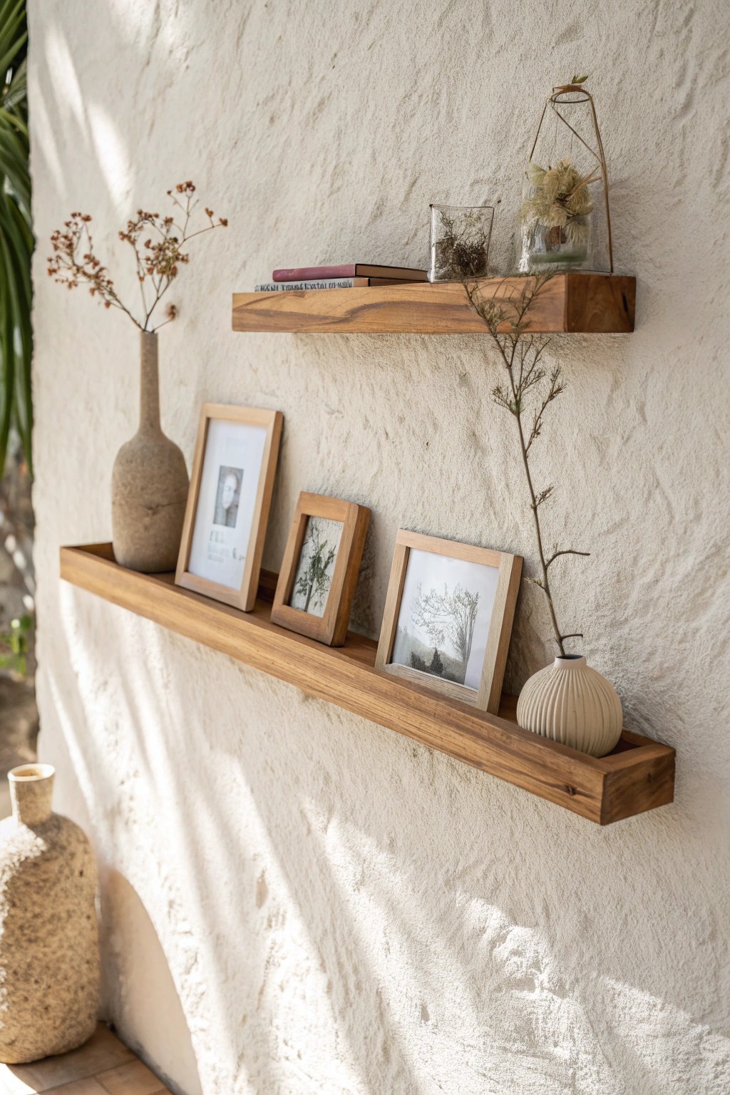 Effortless style: floating shelves make your family wall beautifully flexible.