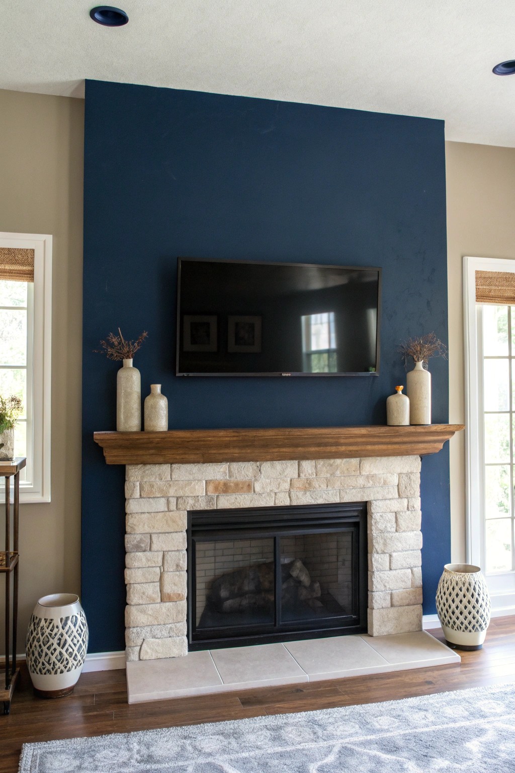 Make a statement with a boldly painted fireplace wall—simple, striking, and unforgettable.