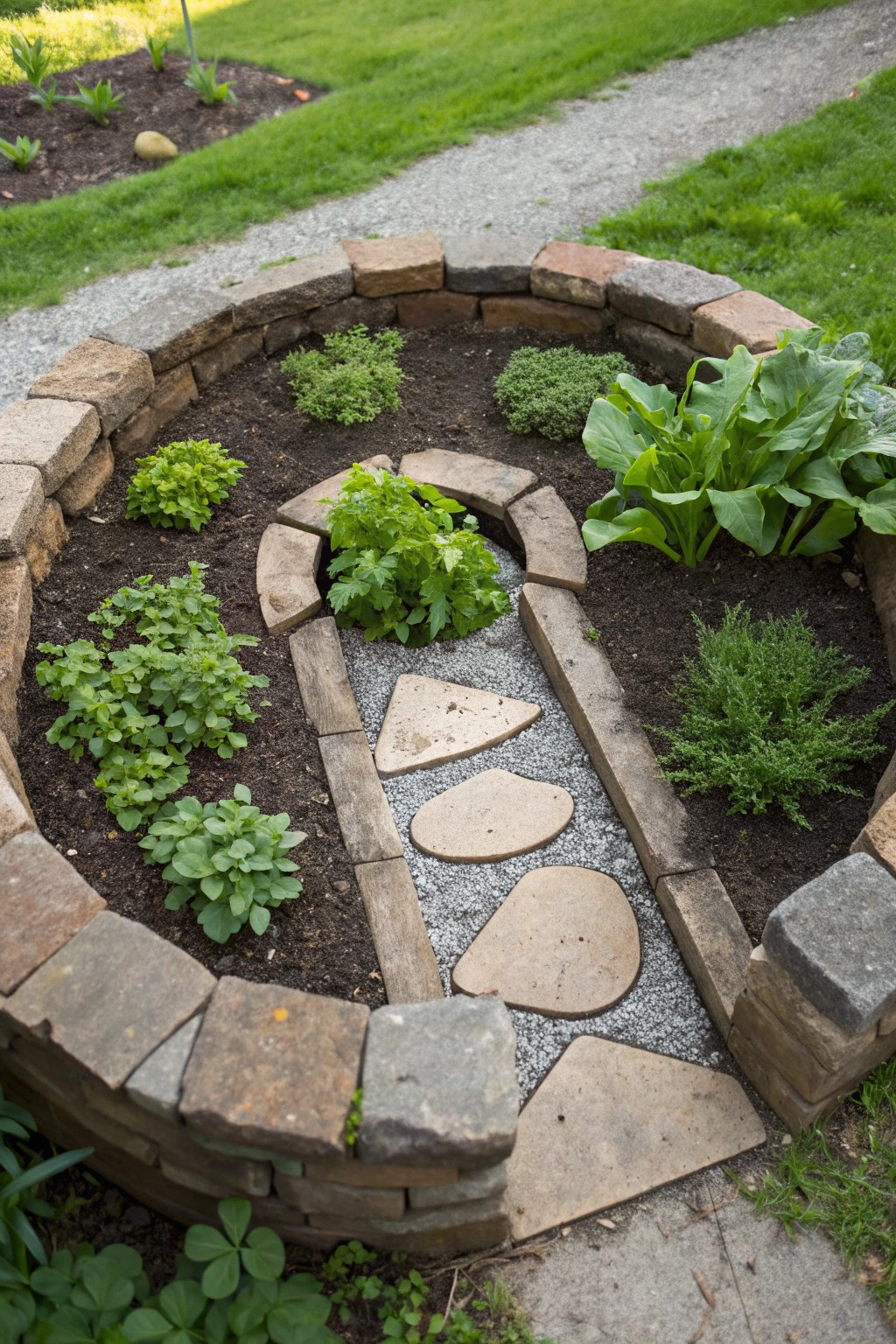 Elegant simplicity: a handcrafted keyhole garden bed for beautiful, space-saving gardening.