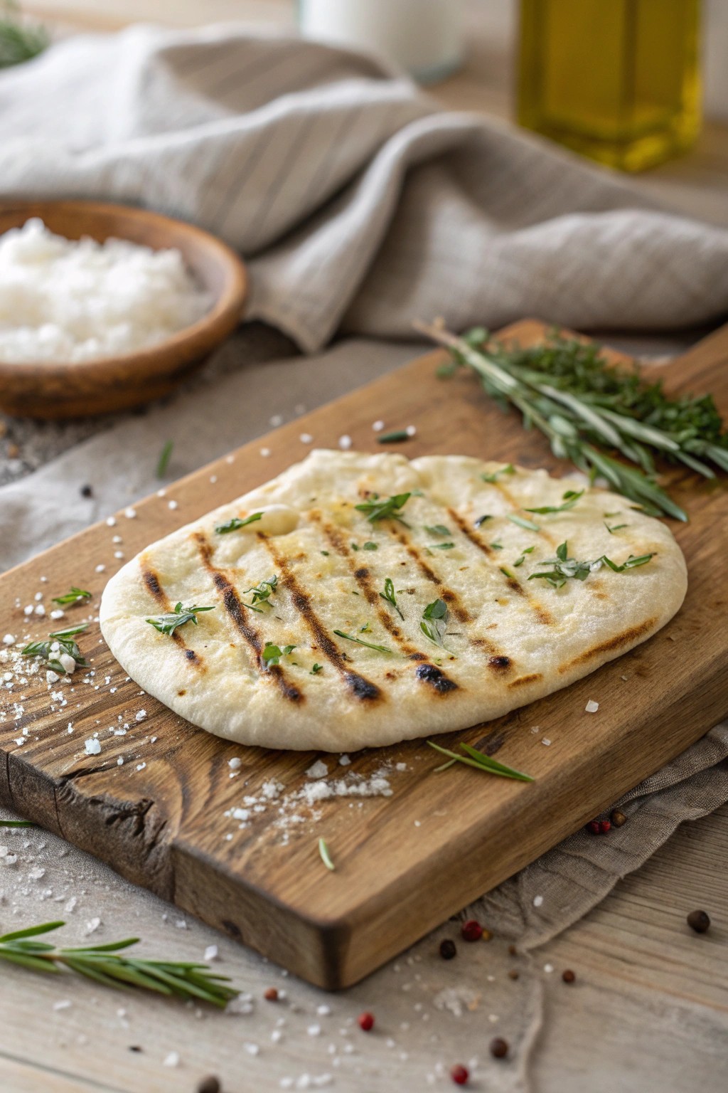 Simple, stunning: Charred flatbread with fresh herbs—proof that less is more.