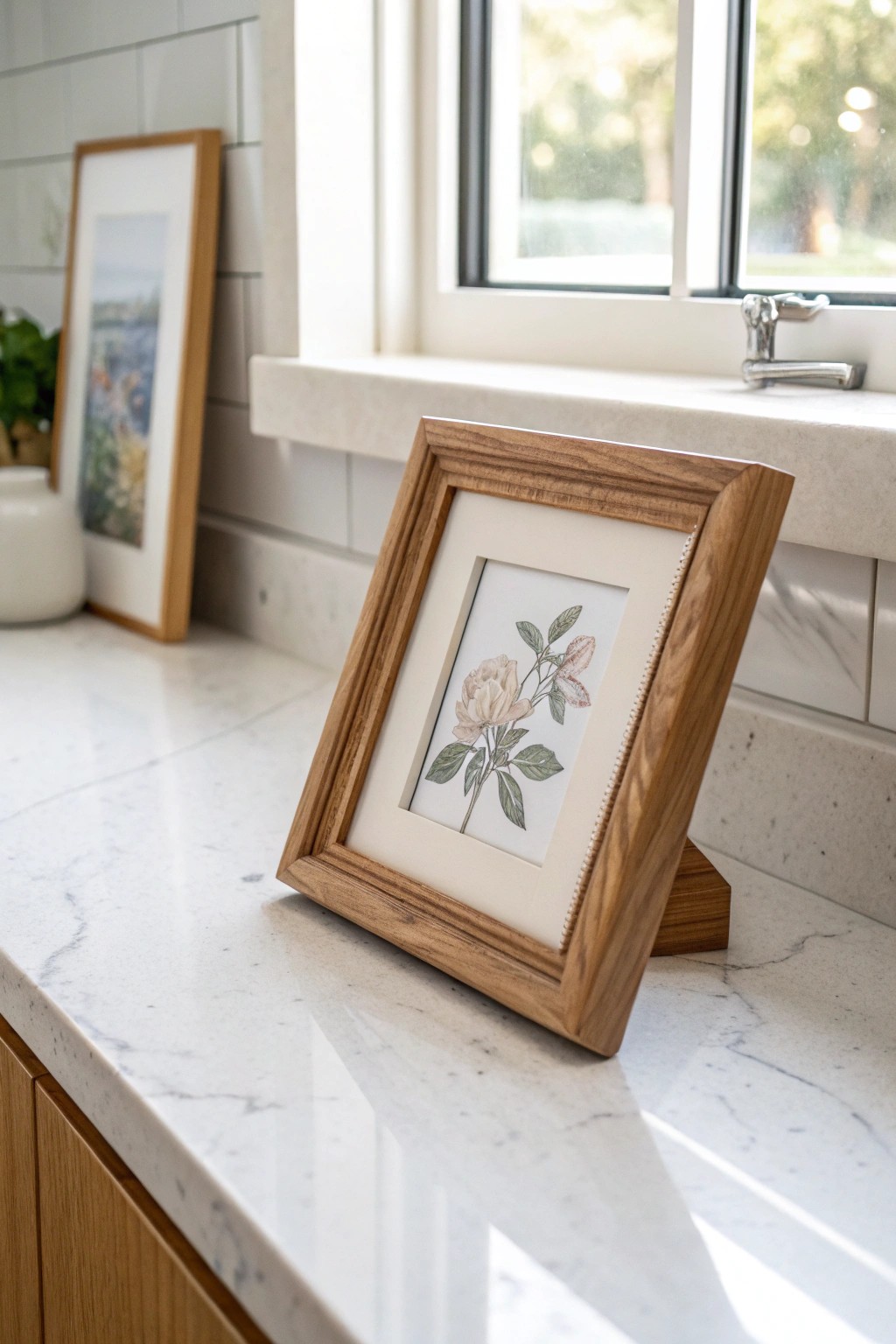 A touch of art: effortless kitchen counter elegance.