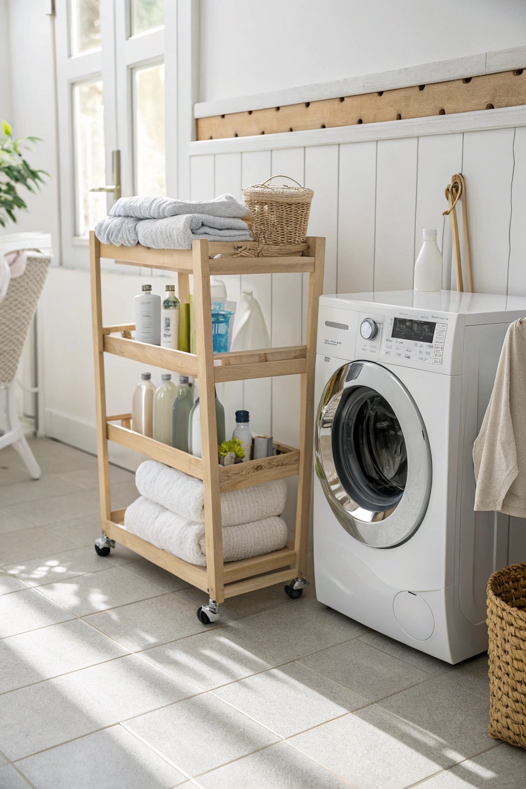 Maximize every inch—stylish slim storage keeps laundry essentials beautifully organized.