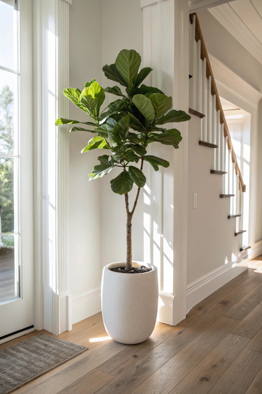 A sculptural plant in a handcrafted planter brings modern harmony to your entryway.