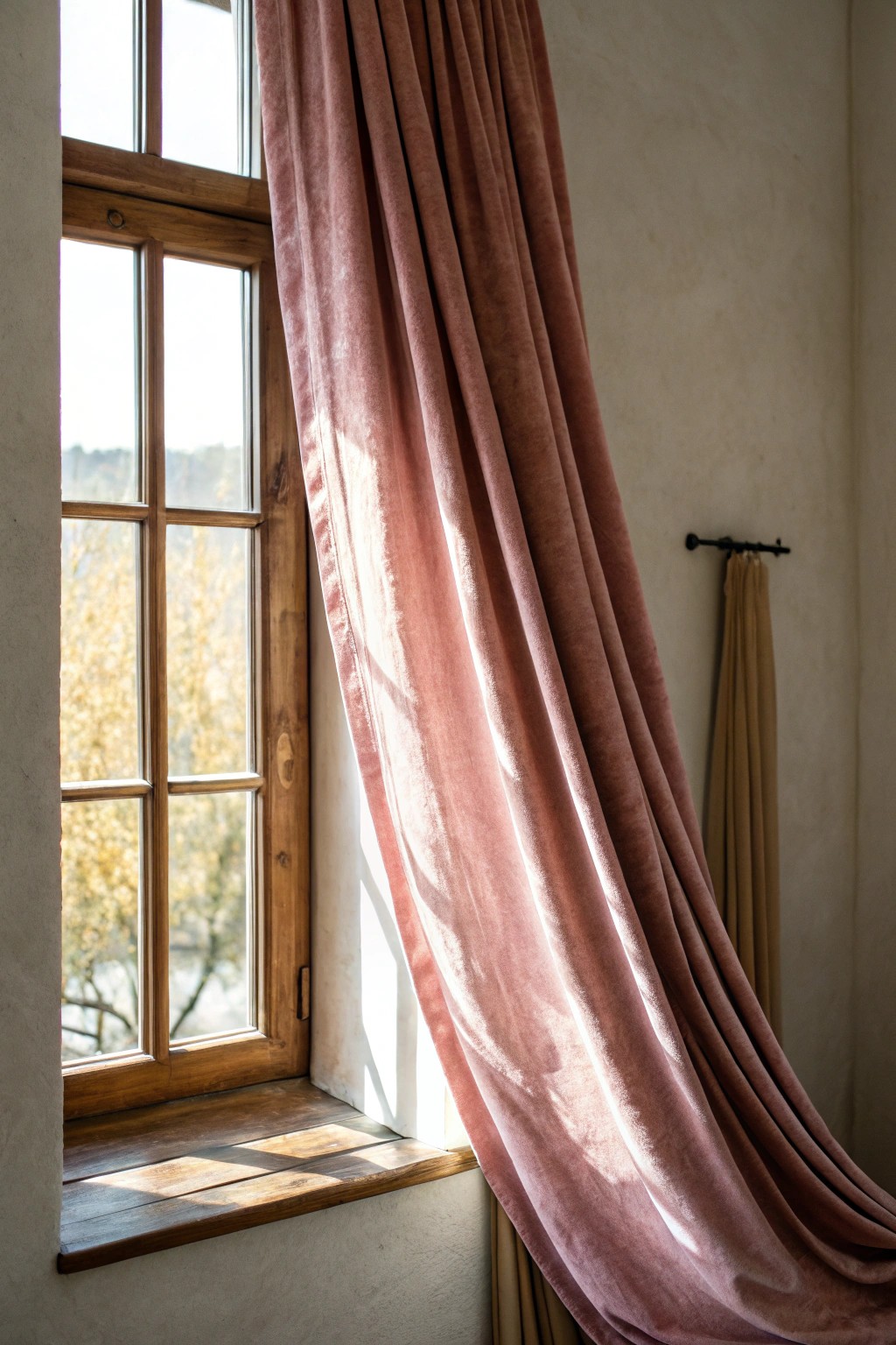 Elevate your space with the simple luxury of pink velvet curtains.