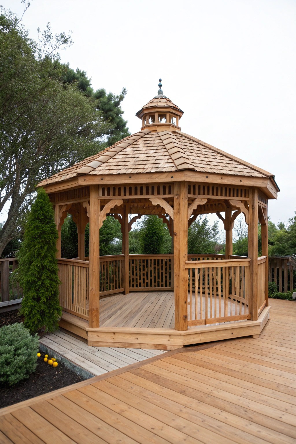 Elevate your deck with the timeless charm of a handcrafted freestanding gazebo.