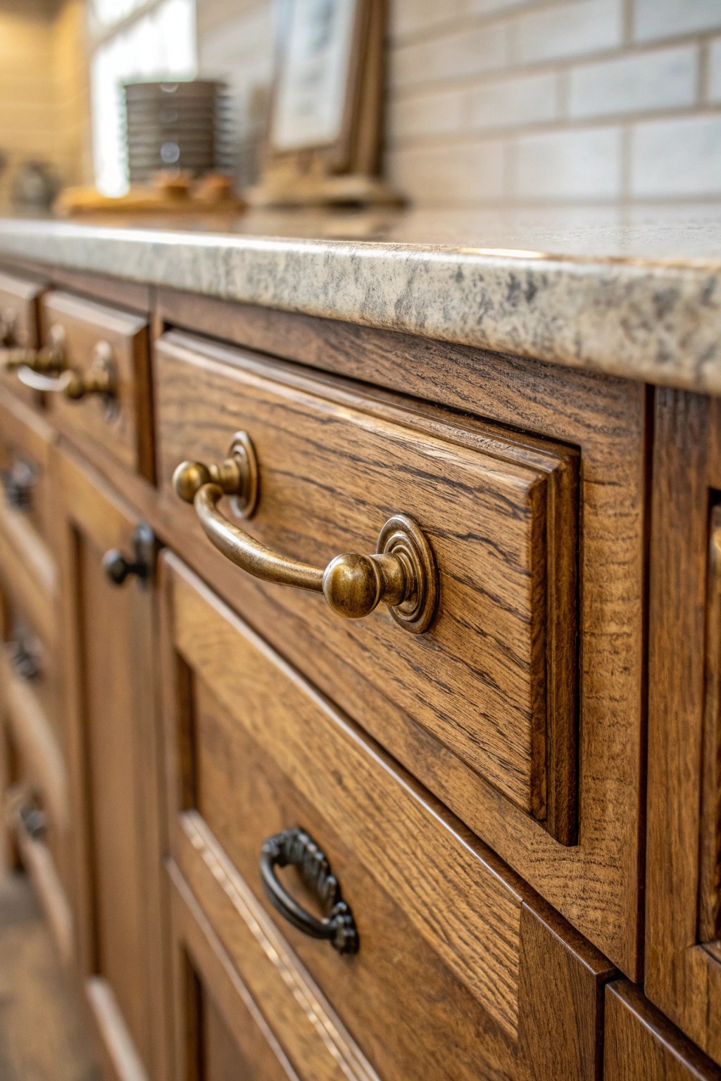 Vintage hardware infuses cabinetry with character and history.