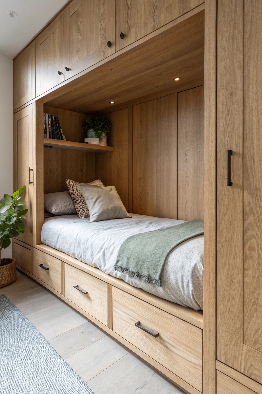 Cozy closet sleeping nook—space-saving serenity meets handcrafted charm.